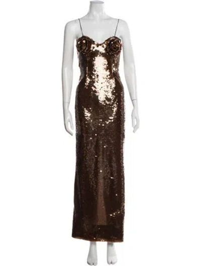Pre-owned Magda Butrym Strapless Long Dress In Brown