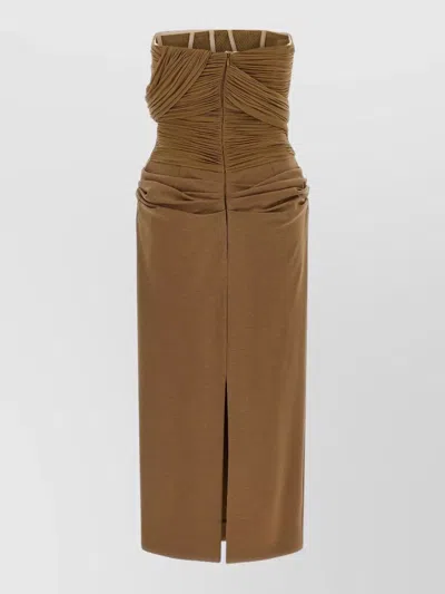 Magda Butrym Strapless Midi Dress Ruched Side Slit In Brown