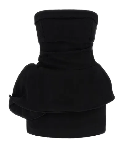 Magda Butrym Strapless Dress Ruffled Detail Textured Bodice In Black