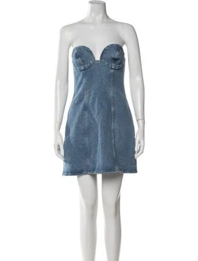 Pre-owned Magda Butrym Strapless Mini Dress In Blue