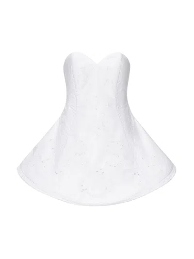 MAGDA BUTRYM STRAPLESS MINI DRESS IN WHITE LACE POPLIN