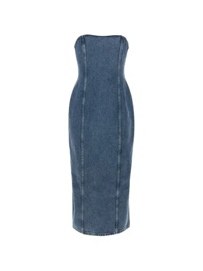 Magda Butrym Strapless Panelled Denim Midi Dress In Blue