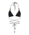 Magda Butrym Strappy Triangle Bikini Top In Black With Beads In Black