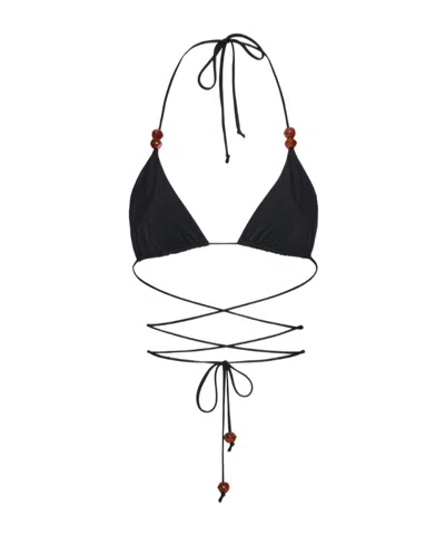 Magda Butrym Strappy Triangle Bikini Top In Black With Beads