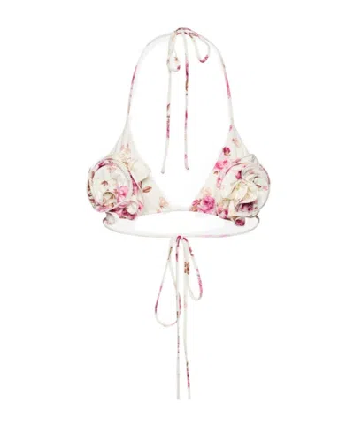 Magda Butrym Strappy Triangle Bikini Top In Cream Floral Print In Multi