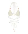 Magda Butrym Strappy Triangle Bikini Top In Cream With Beads In White