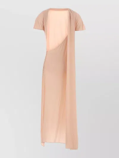 Magda Butrym Stretch Crepe Maxi Dress Short Sleeves Draped In Gold