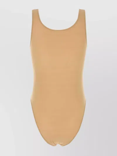Magda Butrym Stretch Cupro Bodysuit High-cut Leg In Brown