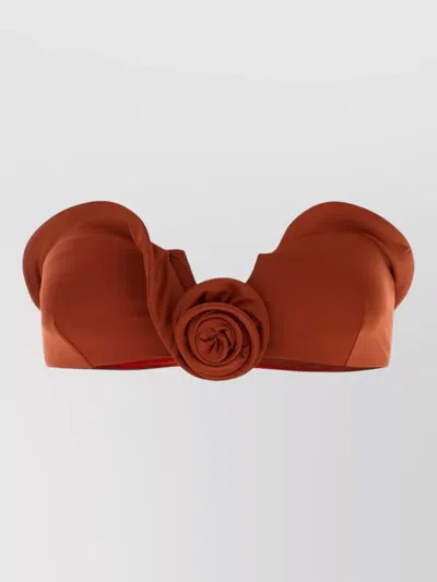 Magda Butrym Stretch Nylon Strapless Bikini Top Floral In Brown