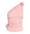 Magda Butrym Rosette One-shoulder Stretch-silk Top In Pink