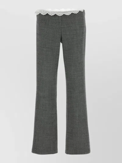 Magda Butrym Stretch Wool Trousers Flared Leg Lace Trim In Gray