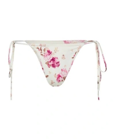 Magda Butrym String Tie Swim Bottom In Cream Floral Print In White