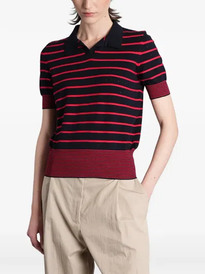 Magda Butrym Striped Pointelle-knit Polo Shirt In Black