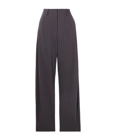 Magda Butrym Striped Wool Blend Casual Pants In Gray