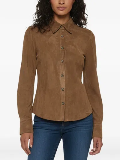 Pre-owned Magda Butrym Suede Long-sleeve Shirt In Brown