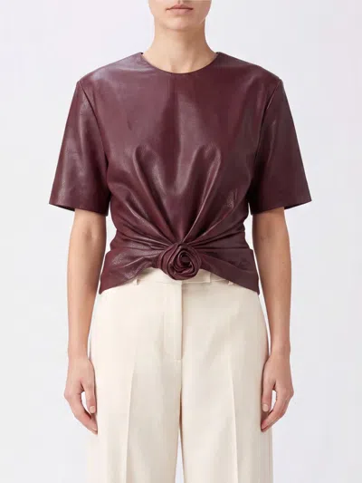 Magda Butrym Leather Cropped Blouse In Burgundy