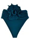 Magda Butrym High Waist Ruffled Bikini Bottoms In Blue