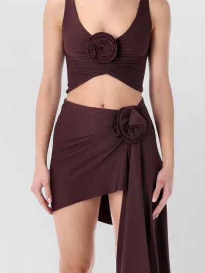 Magda Butrym Swim Top Asymmetric Hem Floral Detail In Black