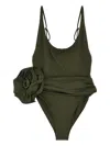 Magda Butrym One-piece Swimsuit With Applied Flower In Grün
