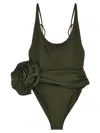 Magda Butrym One-piece Swimsuit With Applied Flower In Green