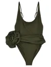 Magda Butrym One-piece Swimsuit With Applied Flower In Green