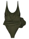 Magda Butrym One-piece Swimsuit With Applied Flower In Green