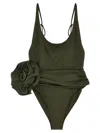 Magda Butrym One-piece Swimsuit With Applied Flower In Green