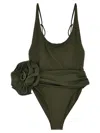 Magda Butrym One-piece Swimsuit With Applied Flower In Green