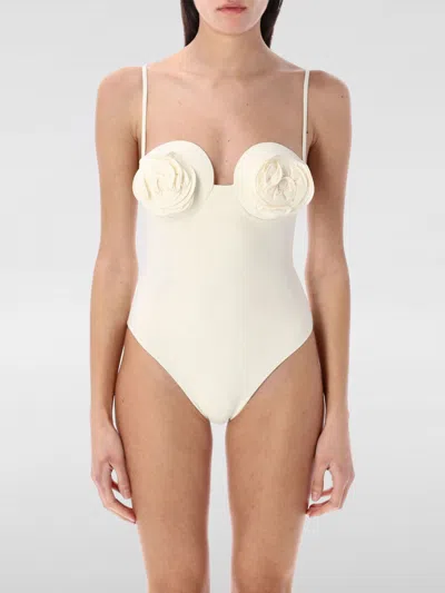 Magda Butrym 3d Flower Retro Bustier Swimsuit In Neutral