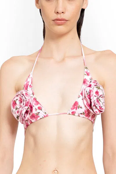 Magda Butrym Appliquéd Floral-print Triangle Bikini Top In Pink
