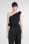Magda Butrym Jersey One Shoulder Flower Top In Black