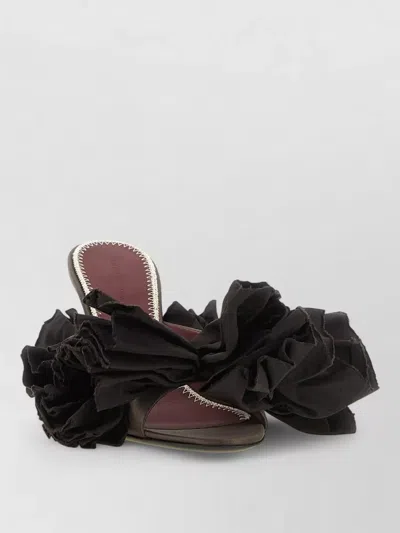 Magda Butrym Taffeta Mule Ruffled Flowers Open Toe In Brown