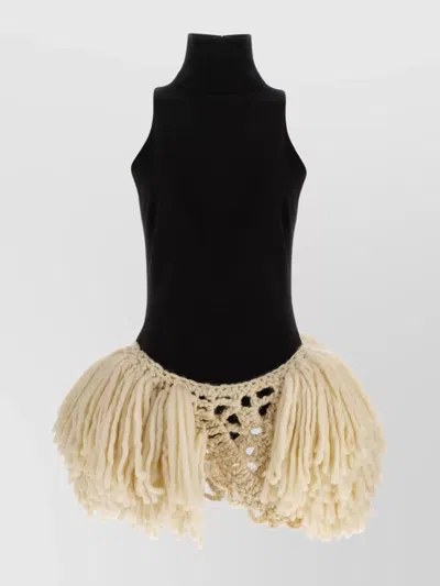 Magda Butrym Textured Sleeveless Dress Featuring Crochet Detail In Black