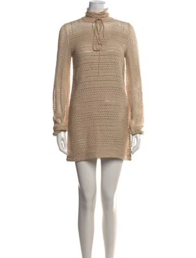 Pre-owned Magda Butrym Tie Neck Mini Dress In Brown