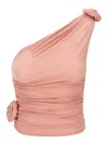 Magda Butrym Rosette One-shoulder Stretch-silk Top In Pink