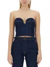 Magda Butrym Cropped Cotton Denim Corset Top In Denim