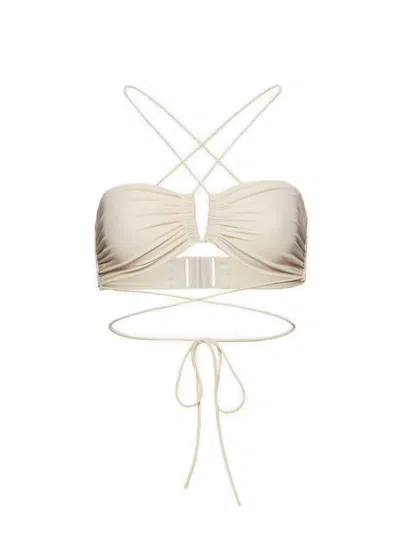 Magda Butrym Strapless Floral Bikini Top With Cut-out Detail In Beige