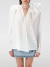 Magda Butrym Satin Blouse With Padded Shoulders And Draped Detail In White