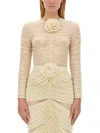 Magda Butrym Floral-appliqué Ruched Top In Ivory