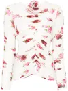 Magda Butrym Rose-appliqué Ruched Top In Cream Print