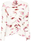 Magda Butrym Rose-appliqué Ruched Top In Cream Print