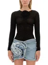 Magda Butrym Draped Ls Top Flower Detail In Black