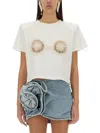 Magda Butrym Cropped Cotton T-shirt With Unique Front Embroidery In White