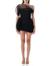 Magda Butrym Draped One Shoulder Sheer Overlay Dress In Animal Print