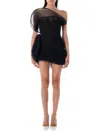 Magda Butrym Draped One Shoulder Sheer Overlay Dress In Black