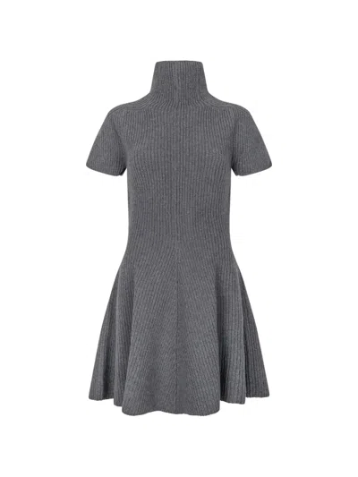 Magda Butrym Turtle-neck Ribbed Mini Dress In Gray