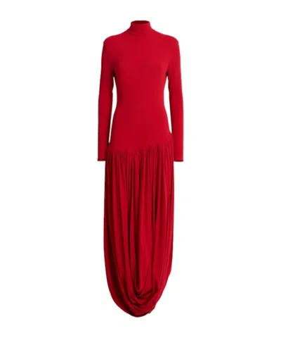 Magda Butrym Turtleneck Long Sleeve Viscose Dress In Red