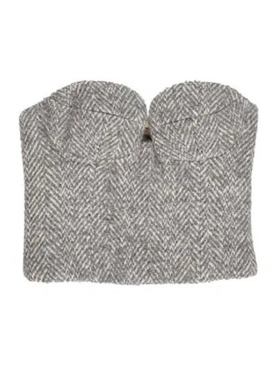 Pre-owned Magda Butrym Tweed Pattern Crew Neck Top W/ Tags In Gray