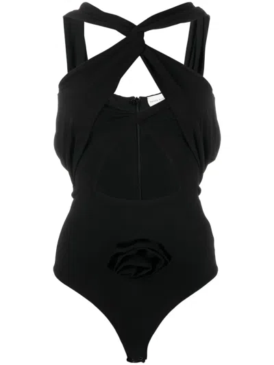 Magda Butrym Cut-out Bodysuit With Rose Applique In Black