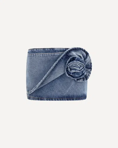 Magda Butrym Oversized Rolled Detail Cotton Denim Mini Skirt In Blue